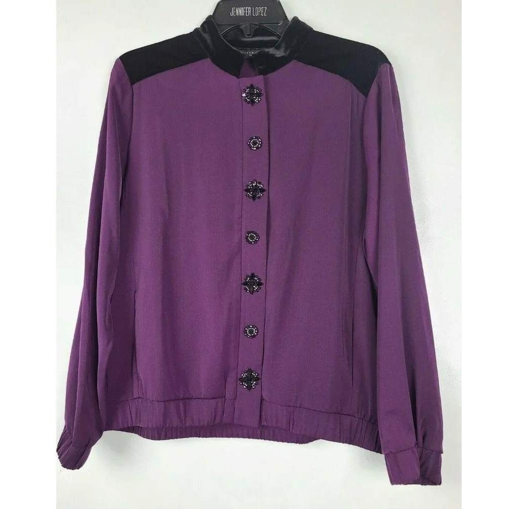 Susan Graver Artisan Bomber Jacket Womens 8 Purple Velvet Trim Beaded Glam